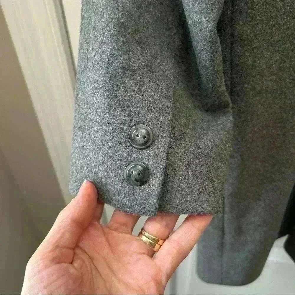 Vintage Wool Blend Pea Coat Single Breasted Neutral Classic Grey Size 10 Petite - Picture 11 of 16